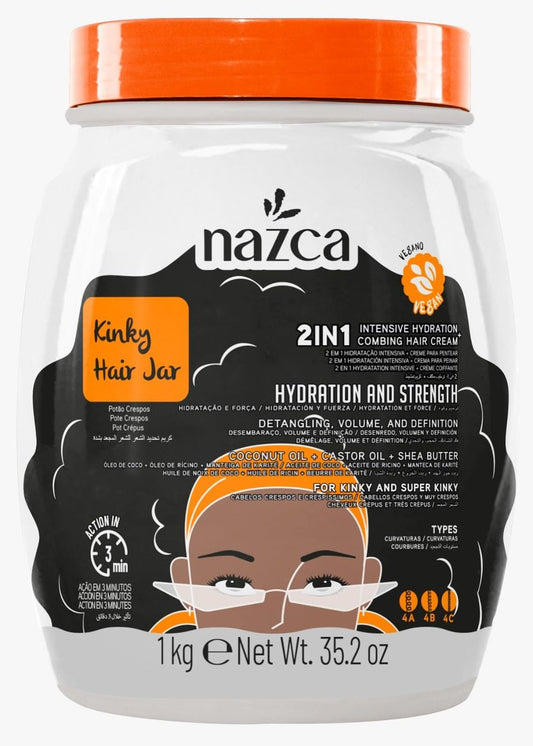 NAZCA Super Curls Hair Jar 2-in-1 Haarcreme für lockiges Haar 4A 4B 4C, Creme zum Kämmen, intensive Feuchtigkeit, Volumen & Definition, Kokosöl, Rizinusöl, Sheabutter, vegan, 1 kg / 35,2 oz