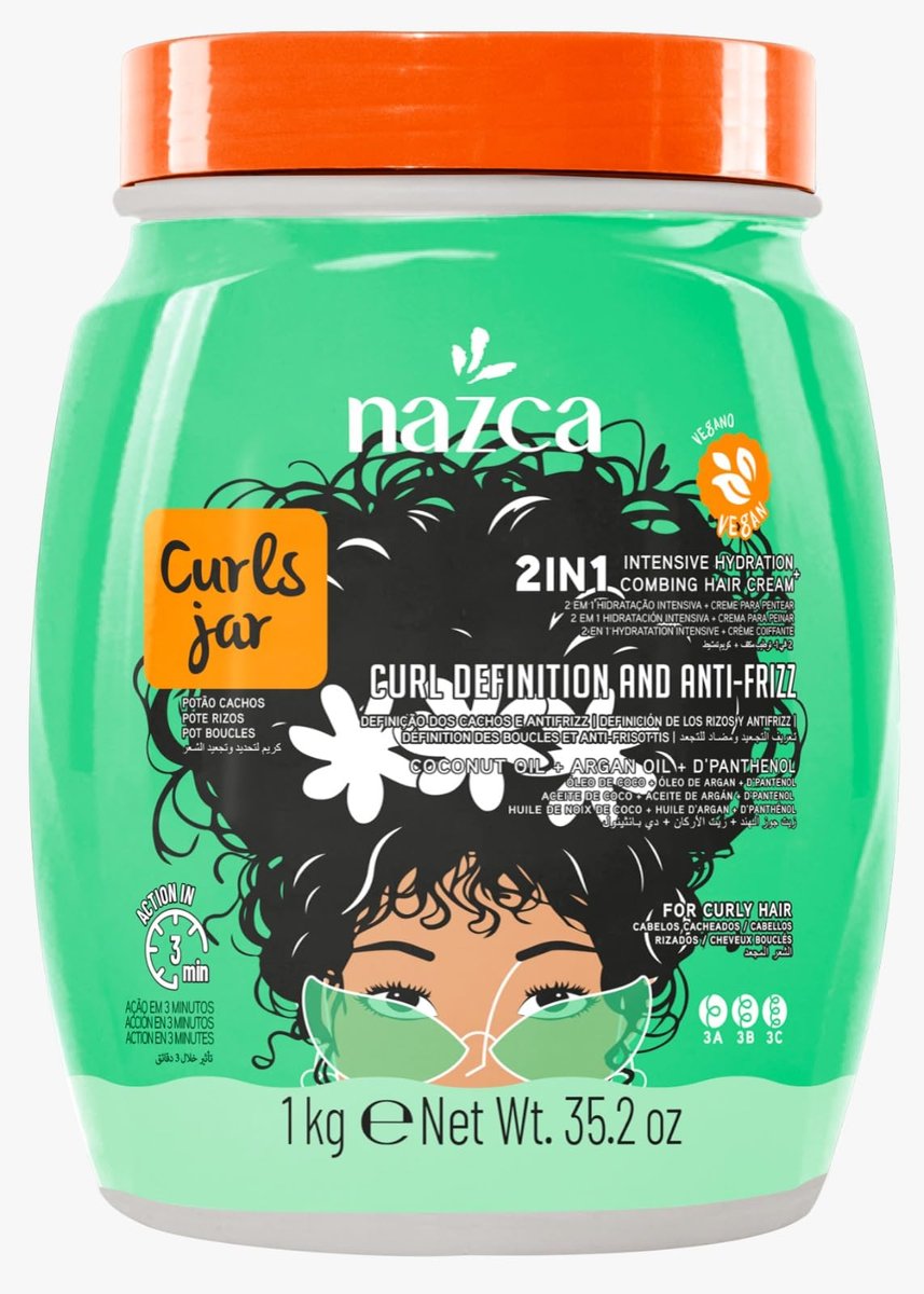 NAZCA More Curls Jar 2-in-1 Haarpflege-Creme & Kamm-Creme für Lockentypen 3A 3B 3C, Tiefenfeuchtigkeit, Lockendefinition & Anti-Frizz, mit Kokosöl & Arganöl, Vegan, Leave-In 35,2 oz