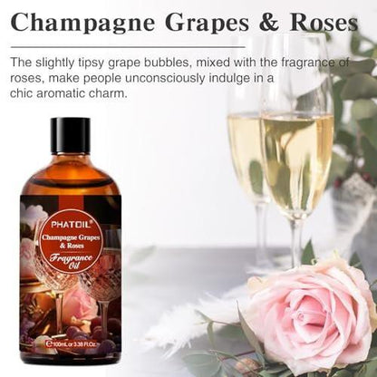 PHATOIL Champagner Rosen Duftöl für Aromatherapie, 100ml – Ätherisches Öl für Diffuser, Yoga, Hautpflege, DIY Kerzen- und Seifenherstellung