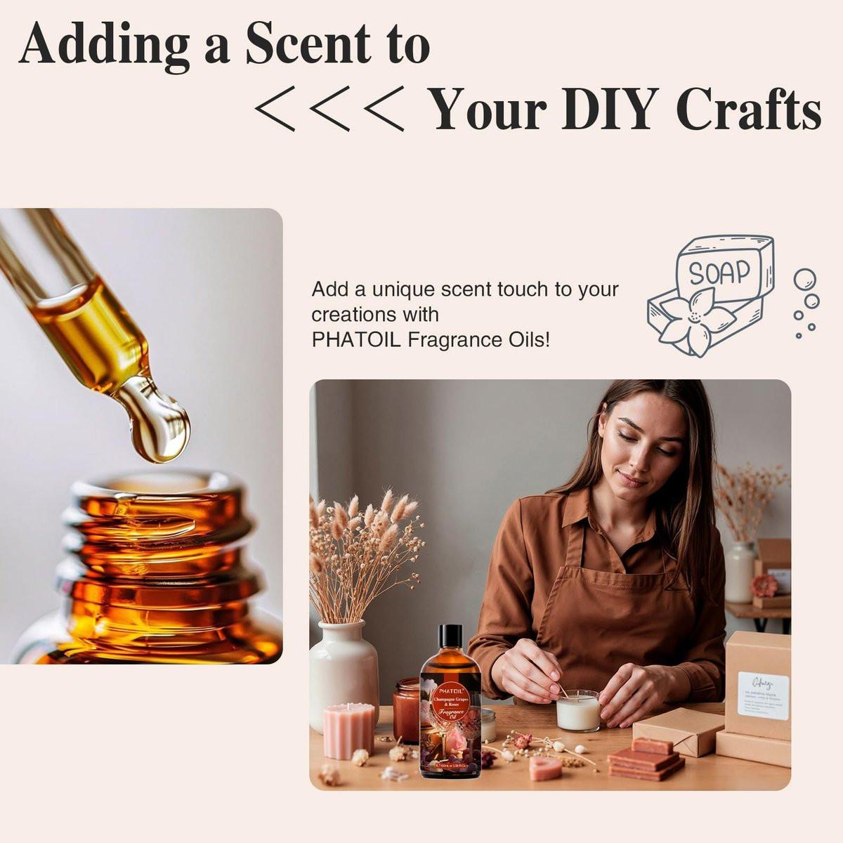 PHATOIL Champagner Rosen Duftöl für Aromatherapie, 100ml – Ätherisches Öl für Diffuser, Yoga, Hautpflege, DIY Kerzen- und Seifenherstellung
