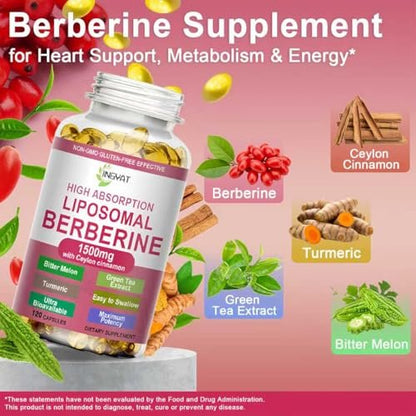 Berberin mit Ceylon-Zimt – Berberin Supplement 1500mg mit Bittermelone Kurkuma für Stoffwechsel, Immunsystem & Verdauung – Hochabsorbierende extra starke Berberin Softgels – Vegan, Nicht-GVO