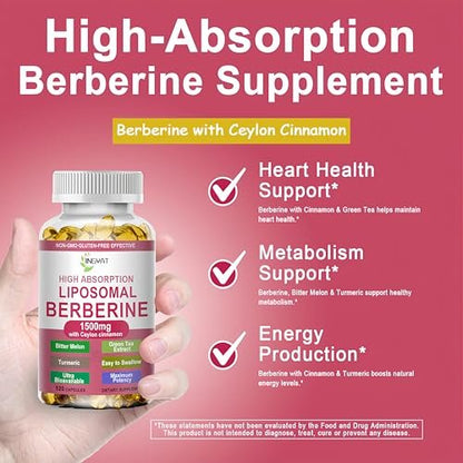 Berberin mit Ceylon-Zimt – Berberin Supplement 1500mg mit Bittermelone Kurkuma für Stoffwechsel, Immunsystem & Verdauung – Hochabsorbierende extra starke Berberin Softgels – Vegan, Nicht-GVO
