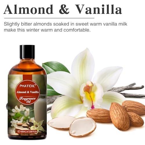 PHATOIL Mandel-Vanille Duftöl für Aromatherapie, 100 ml – Ätherisches Öl für Diffuser, Yoga, Hautpflege, DIY Kerzen- und Seifenherstellung