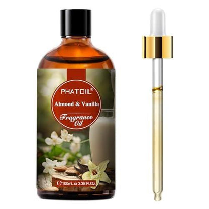 PHATOIL Mandel-Vanille Duftöl für Aromatherapie, 100 ml – Ätherisches Öl für Diffuser, Yoga, Hautpflege, DIY Kerzen- und Seifenherstellung