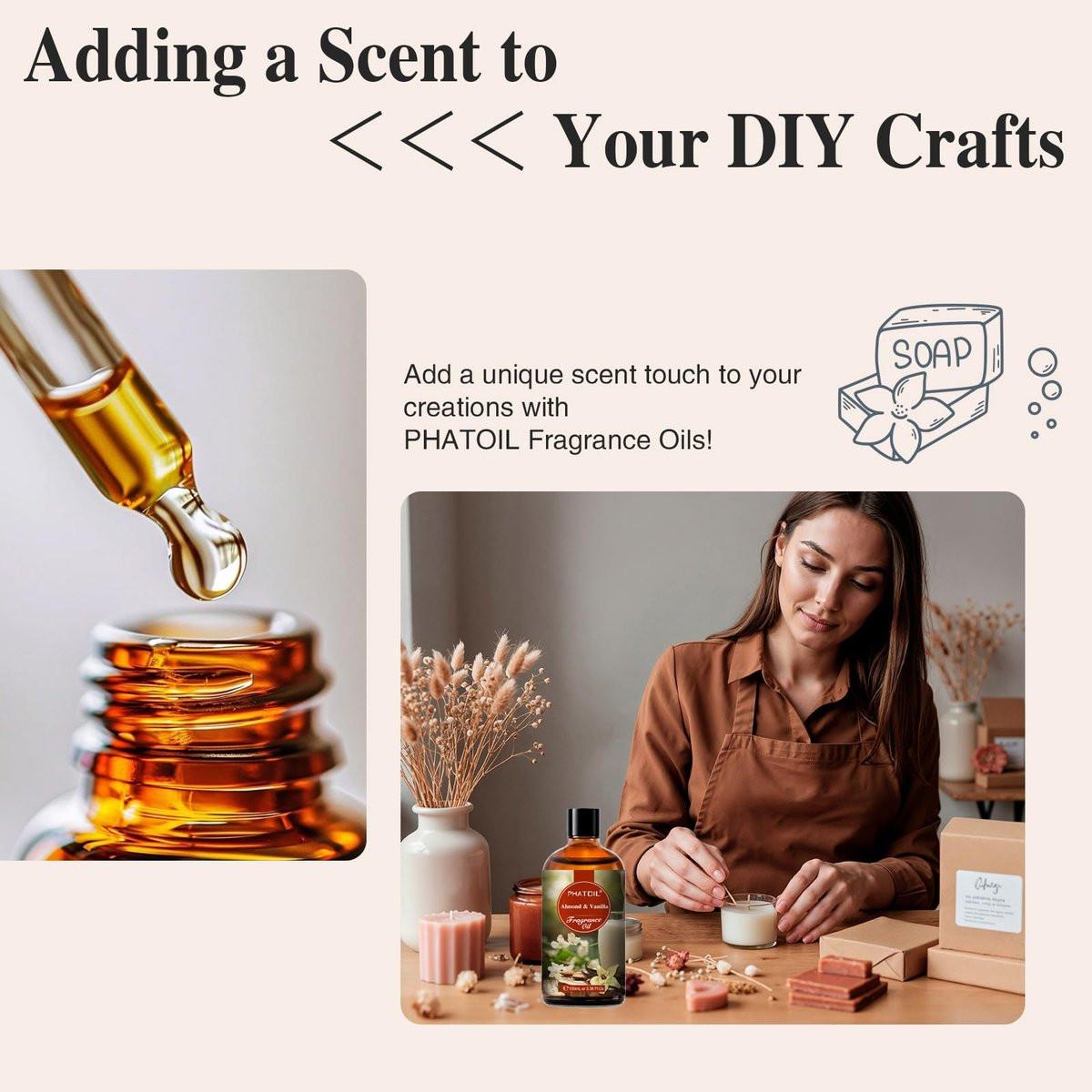 PHATOIL Mandel-Vanille Duftöl für Aromatherapie, 100 ml – Ätherisches Öl für Diffuser, Yoga, Hautpflege, DIY Kerzen- und Seifenherstellung