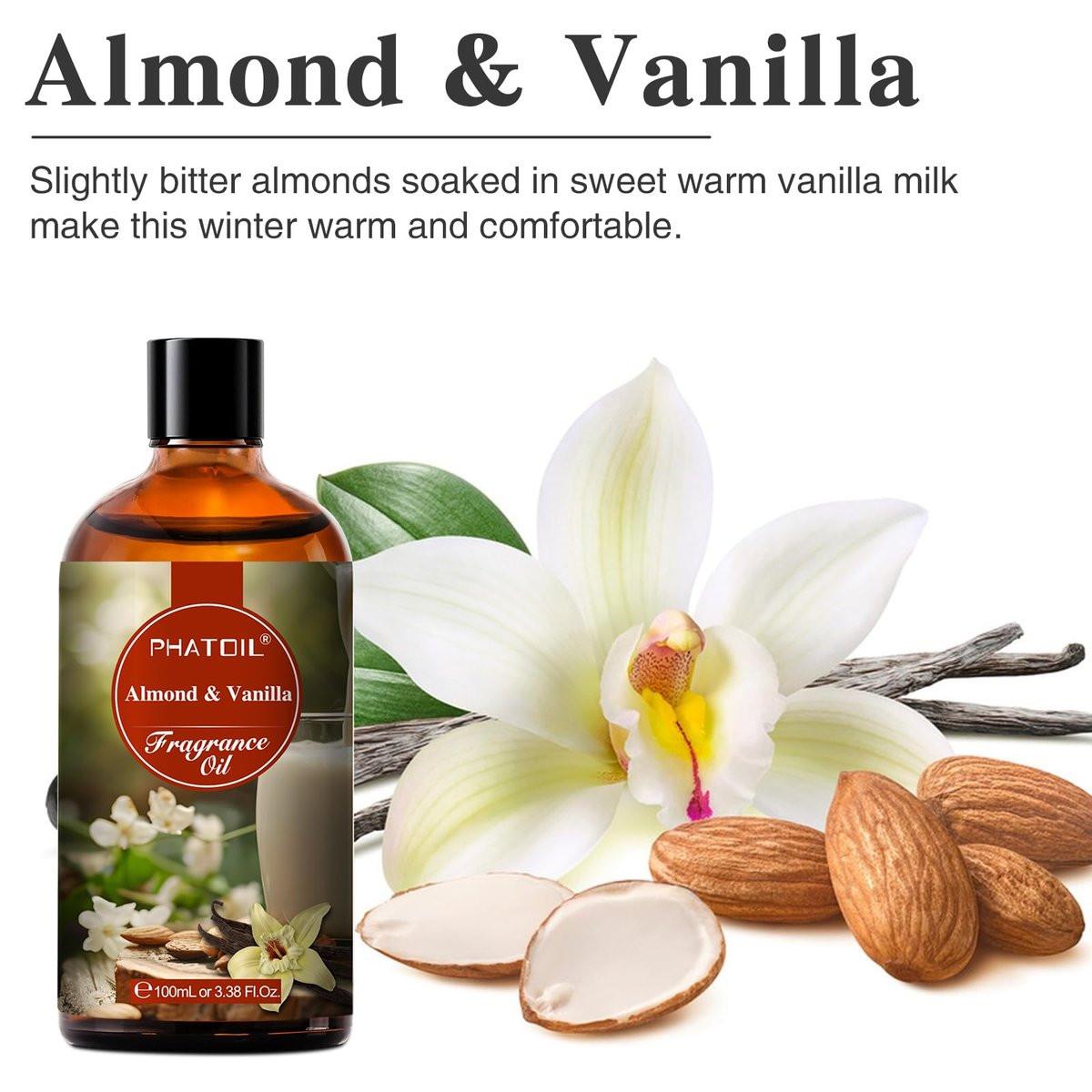 PHATOIL Mandel-Vanille Duftöl für Aromatherapie, 100 ml – Ätherisches Öl für Diffuser, Yoga, Hautpflege, DIY Kerzen- und Seifenherstellung