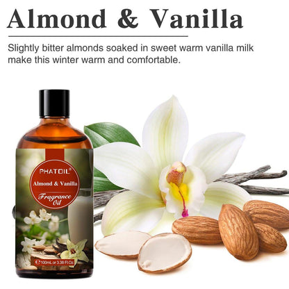 PHATOIL Mandel-Vanille Duftöl für Aromatherapie, 100 ml – Ätherisches Öl für Diffuser, Yoga, Hautpflege, DIY Kerzen- und Seifenherstellung