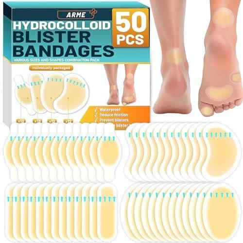 Arme Hydrokolloid-Bandagen für Blasen an den Füßen, 50 Stück Gel-Blisterpflaster, wasserdichte Blasenpflaster, Schutz & Heilung, 4 Formen (Sortiment)