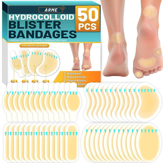 Arme Hydrokolloid-Bandagen für Blasen an den Füßen, 50 Stück Gel-Blisterpflaster, wasserdichte Blasenpflaster, Schutz & Heilung, 4 Formen (Sortiment)