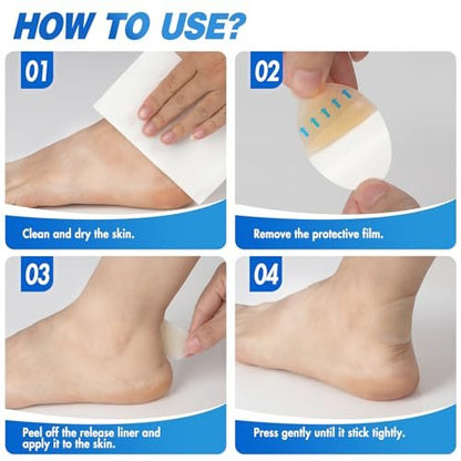 Arme Hydrokolloid-Bandagen, 120 Stück Gel-Blasenpflaster für Füße, wasserdichte Blasenpflaster zur Vorbeugung & Heilung, Hydroseal-Bandaids für Fersen- und Zehenschutz (4 Formen Sortiment)