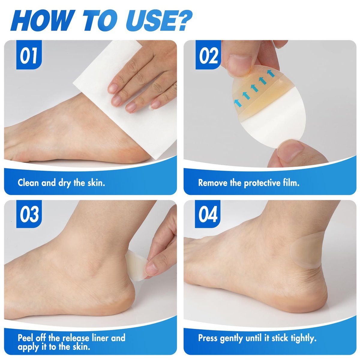 Arme Hydrokolloid-Bandagen, 120 Stück Gel-Blasenpflaster für Füße, wasserdichte Blasenpflaster zur Vorbeugung & Heilung, Hydroseal-Bandaids für Fersen- und Zehenschutz (4 Formen Sortiment)