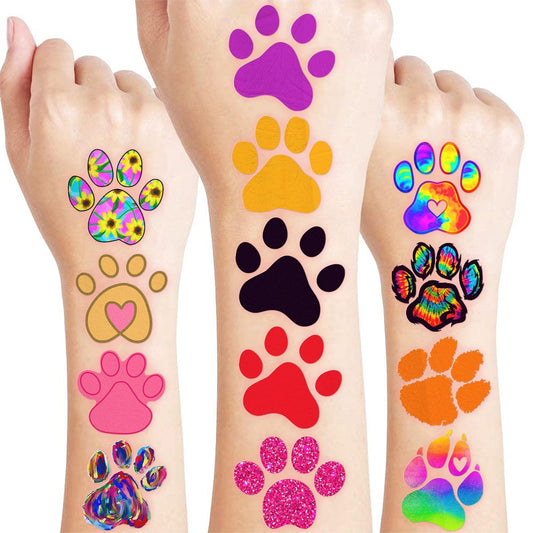 60 Pfotenabdrücke Temporäre Tattoos für Kinder – Vorgeschnittene Hunde- & Katzen-Aufkleber | Perfekte Partygeschenke, Geburtstagsdekoration, Klassenzimmerbelohnungen & Goodie-Bag-Füller für Jungen & Mädchen