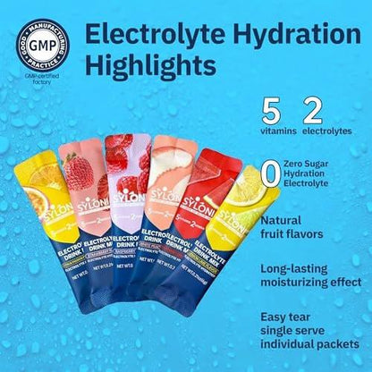 Syloni Elektrolyt-Pulverbeutel, Probierpaket (20 Sticks), Zuckerfreie Hydrationsbeutel mit 7 Vitaminen und Elektrolyten, Keto-freundlich, Vegan, Glutenfrei