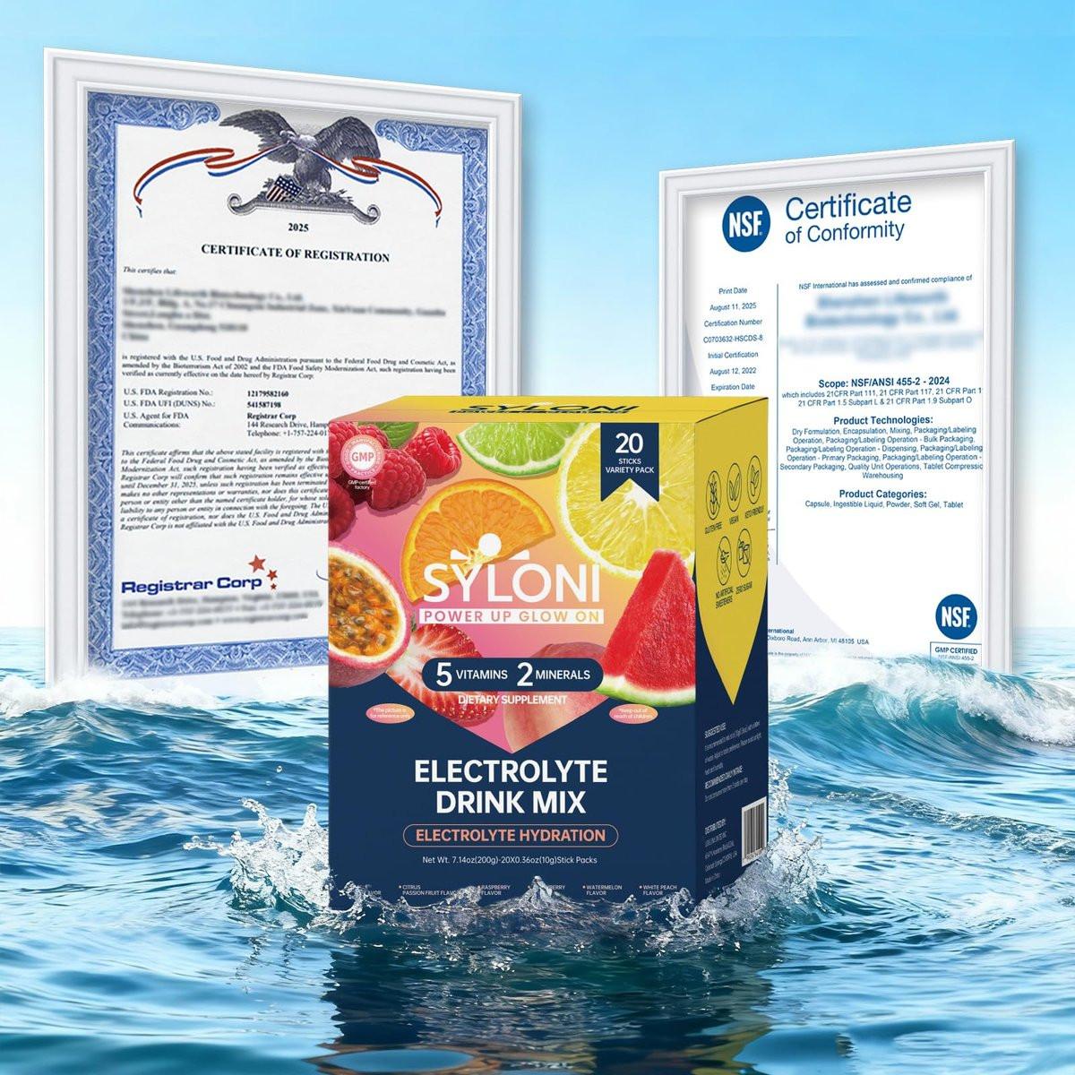 Syloni Elektrolyt-Pulverbeutel, Probierpaket (20 Sticks), Zuckerfreie Hydrationsbeutel mit 7 Vitaminen und Elektrolyten, Keto-freundlich, Vegan, Glutenfrei