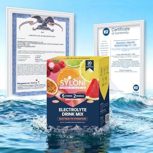 Syloni Elektrolyt-Pulverbeutel, Probierpaket (20 Sticks), Zuckerfreie Hydrationsbeutel mit 7 Vitaminen und Elektrolyten, Keto-freundlich, Vegan, Glutenfrei