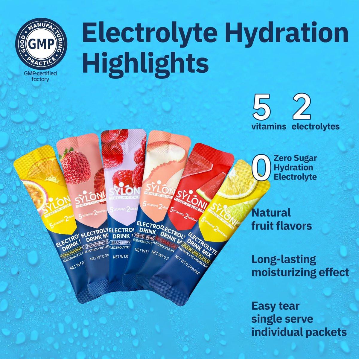 Syloni Elektrolyt-Pulverbeutel, Probierpaket (20 Sticks), Zuckerfreie Hydrationsbeutel mit 7 Vitaminen und Elektrolyten, Keto-freundlich, Vegan, Glutenfrei