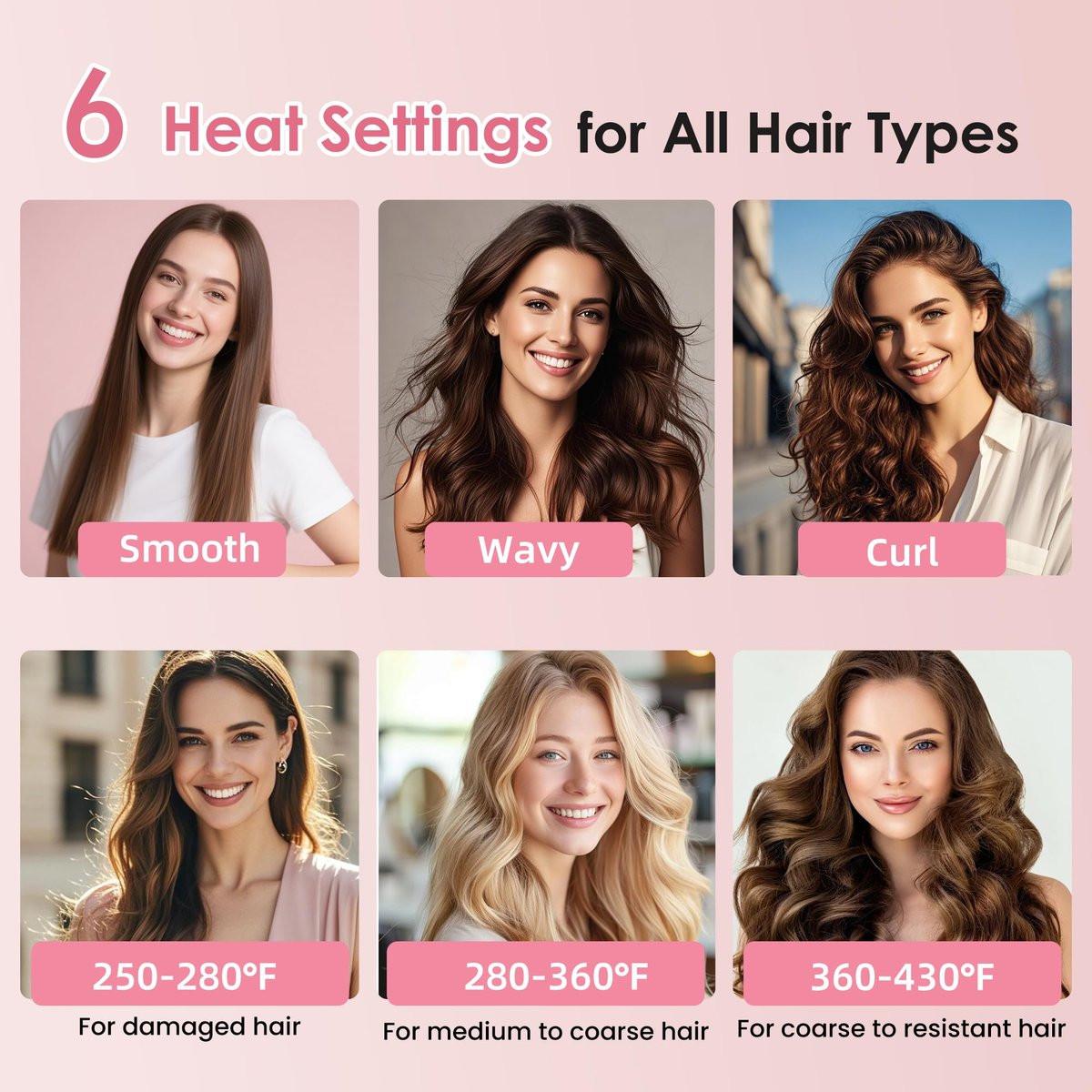 Infrarot-Thermobürste 1,65 Zoll – 100 Mio. negative Ionen, 2-in-1 Locken, Glätten & Styling-Rundbürste, 6 Heizstufen mit LED-Display, leise, Dual-Voltage, Auto-Abschaltung, Pink, Geschenkbox