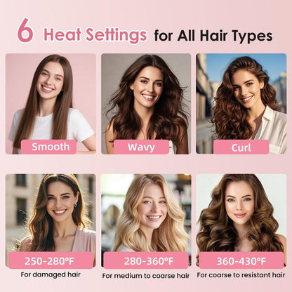 Infrarot-Thermobürste 1,65 Zoll – 100 Mio. negative Ionen, 2-in-1 Locken, Glätten & Styling-Rundbürste, 6 Heizstufen mit LED-Display, leise, Dual-Voltage, Auto-Abschaltung, Pink, Geschenkbox