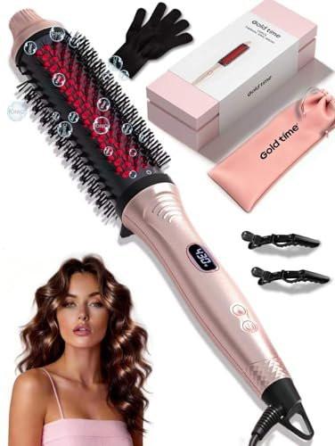 Infrarot-Thermobürste 1,65 Zoll – 100 Mio. negative Ionen, 2-in-1 Locken, Glätten & Styling-Rundbürste, 6 Heizstufen mit LED-Display, leise, Dual-Voltage, Auto-Abschaltung, Pink, Geschenkbox