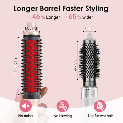 Infrarot-Thermobürste 1,65 Zoll – 100 Mio. negative Ionen, 2-in-1 Locken, Glätten & Styling-Rundbürste, 6 Heizstufen mit LED-Display, leise, Dual-Voltage, Auto-Abschaltung, Pink, Geschenkbox