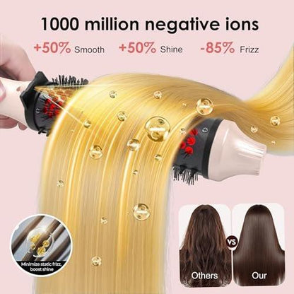 Infrarot-Thermobürste 1,65 Zoll – 100 Mio. negative Ionen, 2-in-1 Locken, Glätten & Styling-Rundbürste, 6 Heizstufen mit LED-Display, leise, Dual-Voltage, Auto-Abschaltung, Pink, Geschenkbox