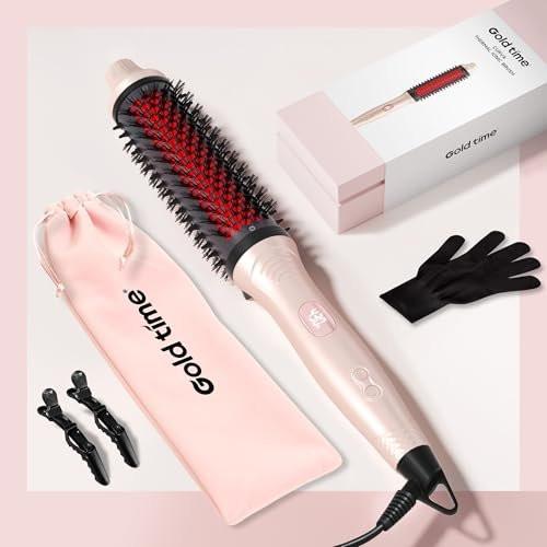 Infrarot-Thermobürste 1,65 Zoll – 100 Mio. negative Ionen, 2-in-1 Locken, Glätten & Styling-Rundbürste, 6 Heizstufen mit LED-Display, leise, Dual-Voltage, Auto-Abschaltung, Pink, Geschenkbox