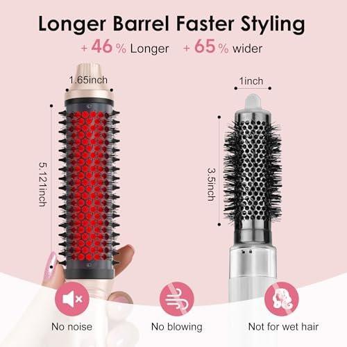 Infrarot-Thermobürste 1,65 Zoll – 100 Mio. negative Ionen, 2-in-1 Locken, Glätten & Styling-Rundbürste, 6 Heizstufen mit LED-Display, leise, Dual-Voltage, Auto-Abschaltung, Pink, Geschenkbox