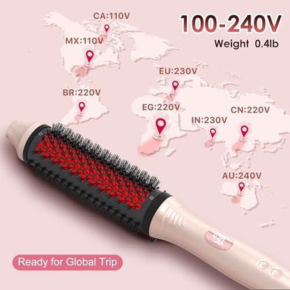 Infrarot-Thermobürste 1,65 Zoll – 100 Mio. negative Ionen, 2-in-1 Locken, Glätten & Styling-Rundbürste, 6 Heizstufen mit LED-Display, leise, Dual-Voltage, Auto-Abschaltung, Pink, Geschenkbox