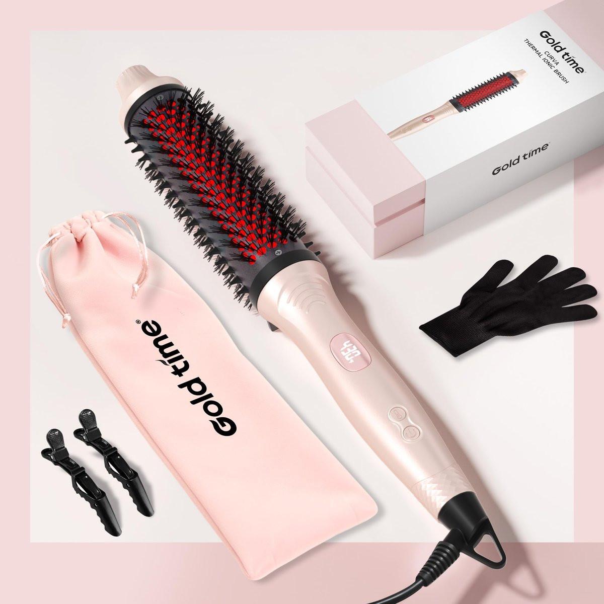 Infrarot-Thermobürste 1,65 Zoll – 100 Mio. negative Ionen, 2-in-1 Locken, Glätten & Styling-Rundbürste, 6 Heizstufen mit LED-Display, leise, Dual-Voltage, Auto-Abschaltung, Pink, Geschenkbox