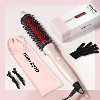 Infrarot-Thermobürste 1,65 Zoll – 100 Mio. negative Ionen, 2-in-1 Locken, Glätten & Styling-Rundbürste, 6 Heizstufen mit LED-Display, leise, Dual-Voltage, Auto-Abschaltung, Pink, Geschenkbox