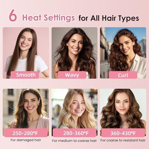 Infrarot-Thermobürste 1,65 Zoll – 100 Mio. negative Ionen, 2-in-1 Locken, Glätten & Styling-Rundbürste, 6 Heizstufen mit LED-Display, leise, Dual-Voltage, Auto-Abschaltung, Pink, Geschenkbox