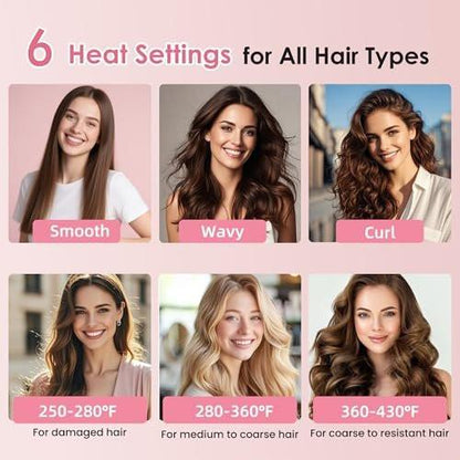Infrarot-Thermobürste 1,65 Zoll – 100 Mio. negative Ionen, 2-in-1 Locken, Glätten & Styling-Rundbürste, 6 Heizstufen mit LED-Display, leise, Dual-Voltage, Auto-Abschaltung, Pink, Geschenkbox