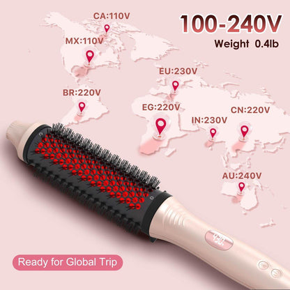 Infrarot-Thermobürste 1,65 Zoll – 100 Mio. negative Ionen, 2-in-1 Locken, Glätten & Styling-Rundbürste, 6 Heizstufen mit LED-Display, leise, Dual-Voltage, Auto-Abschaltung, Pink, Geschenkbox