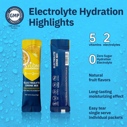 Syloni Elektrolyte Pulver Beutel, Citrus-Passionsfrucht (0.36 oz * 20 Sticks), Zuckerfreie Hydrationspackungen, Elektrolyt-Getränkemischung mit 7 Vitaminen und Elektrolyten, Keto-freundlich, Vegan