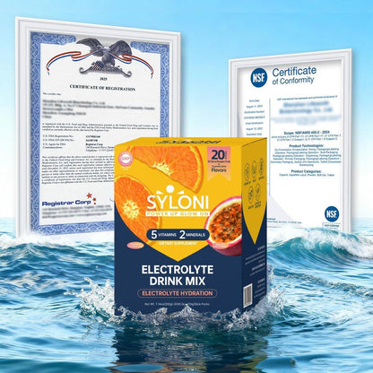 Syloni Elektrolyte Pulver Beutel, Citrus-Passionsfrucht (0.36 oz * 20 Sticks), Zuckerfreie Hydrationspackungen, Elektrolyt-Getränkemischung mit 7 Vitaminen und Elektrolyten, Keto-freundlich, Vegan