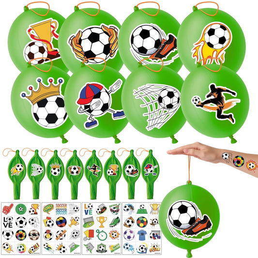 72 Fußball Party Tattoos & Punch Bälle – 48 temporäre Tattoos + 24 aufblasbare Bälle für Fußball-Geburtstagsparty, Teambegünstigungen, Geschenktütenfüller, Klassenzimmerbelohnungen