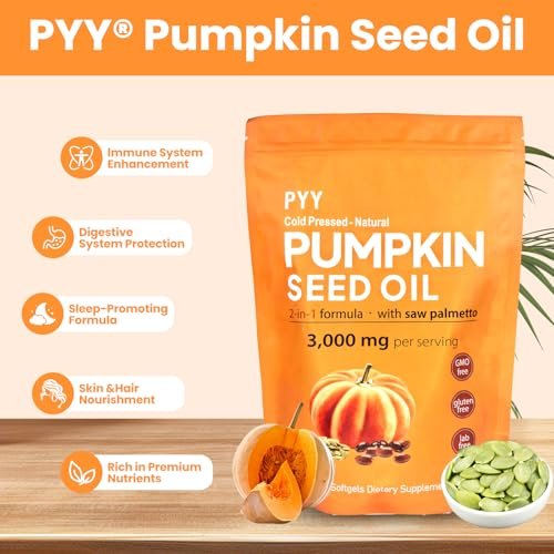 PYY Kaltgepresstes Kürbiskernöl & Sägepalme Weichkapseln | 100 Stück | Reich an essentiellen Fettsäuren & Phytosterinen | Fördert gesundes Haar, Blasen- & Prostatagesundheit