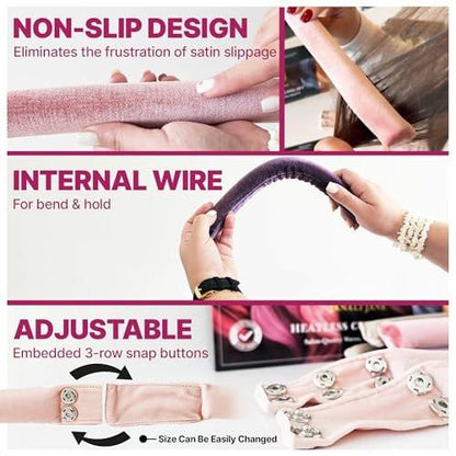 13-in-1 Heatless Curls Overnight Set – 8 Lockenwickler für die Nacht, Samthaube, Scrunchies & Clips – Extra Lange Lockenstäbe für schonende Locken ohne Hitze