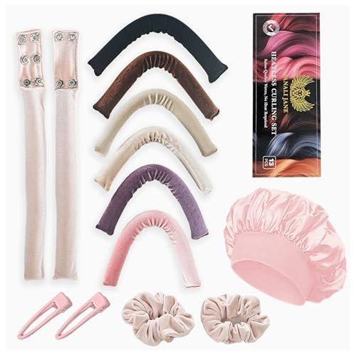 13-in-1 Heatless Curls Overnight Set – 8 Lockenwickler für die Nacht, Samthaube, Scrunchies & Clips – Extra Lange Lockenstäbe für schonende Locken ohne Hitze