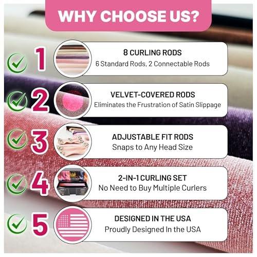 13-in-1 Heatless Curls Overnight Set – 8 Lockenwickler für die Nacht, Samthaube, Scrunchies & Clips – Extra Lange Lockenstäbe für schonende Locken ohne Hitze