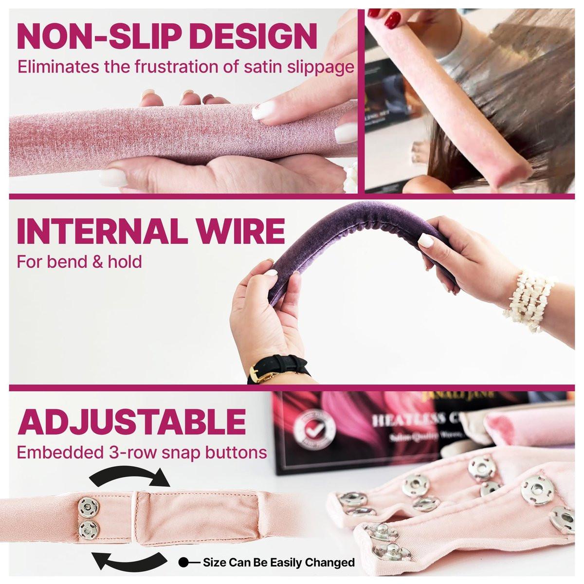 13-in-1 Heatless Curls Overnight Set – 8 Lockenwickler für die Nacht, Samthaube, Scrunchies & Clips – Extra Lange Lockenstäbe für schonende Locken ohne Hitze