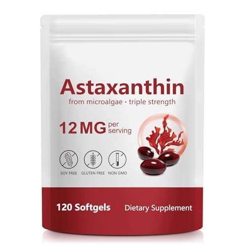 Astaxanthin Kapseln – Unterstützt Augen-, Gelenk-, Kreislauf- und Hautgesundheit – Antioxidans Nahrungsergänzungsmittel (1 Beutel, 120 Kapseln)