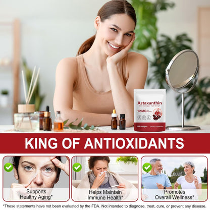Astaxanthin Kapseln – Unterstützt Augen-, Gelenk-, Kreislauf- und Hautgesundheit – Antioxidans Nahrungsergänzungsmittel (1 Beutel, 120 Kapseln)