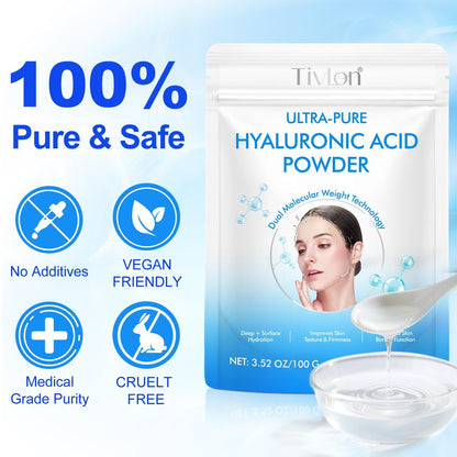 2er-Pack Hyaluronsäure-Pulver für die Haut – Hohes Molekulargewicht, tiefenwirksame Feuchtigkeitspflege, kosmetisches, wasserlösliches Pulver, vegan, glutenfrei, ideal für DIY-Seren & Cremes, 215 g (7,6 Unzen)