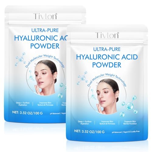 2er-Pack Hyaluronsäure-Pulver für die Haut – Hohes Molekulargewicht, tiefenwirksame Feuchtigkeitspflege, kosmetisches, wasserlösliches Pulver, vegan, glutenfrei, ideal für DIY-Seren & Cremes, 215 g (7,6 Unzen)