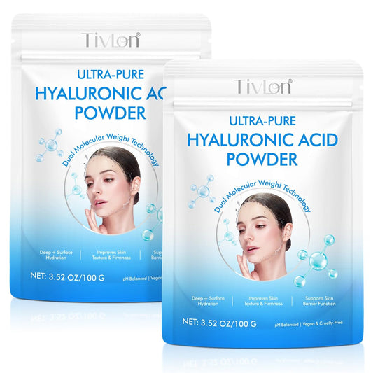 2er-Pack Hyaluronsäure-Pulver für die Haut – Hohes Molekulargewicht, tiefenwirksame Feuchtigkeitspflege, kosmetisches, wasserlösliches Pulver, vegan, glutenfrei, ideal für DIY-Seren & Cremes, 215 g (7,6 Unzen)