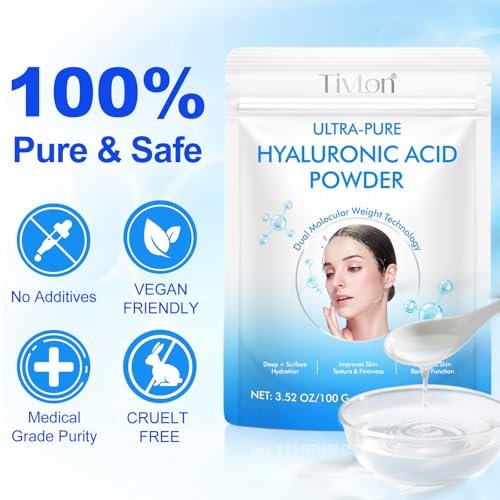 2er-Pack Hyaluronsäure-Pulver für die Haut – Hohes Molekulargewicht, tiefenwirksame Feuchtigkeitspflege, kosmetisches, wasserlösliches Pulver, vegan, glutenfrei, ideal für DIY-Seren & Cremes, 215 g (7,6 Unzen)
