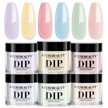AZUREBEAUTY 6 Farben Pastell Macaron Dip Pulver Nagelset – Creme Gelb, Blau, Mintgrün – French Nagelkunst DIY, Keine UV-Lampe erforderlich
