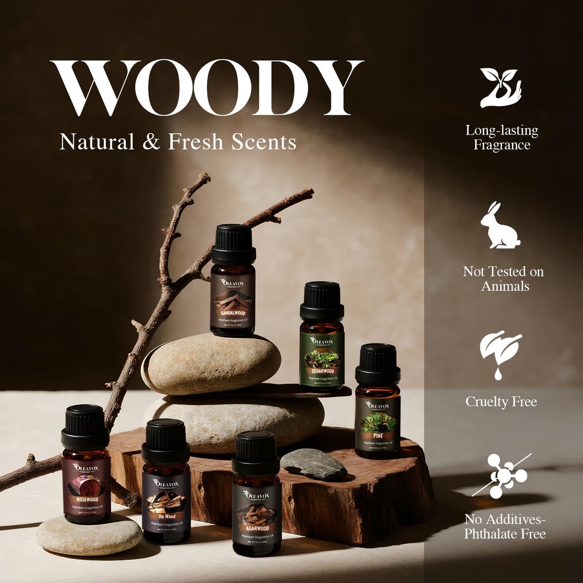 Woody Essential Oils Geschenkset – 10x5ml Premium Holzduftöle für Kerzen, Seifen & Diffuser: Sandelholz, Teakholz, Waldkiefer, Zeder, Zypresse, Weihrauch & mehr