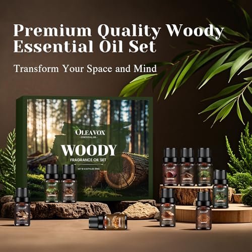 Woody Essential Oils Geschenkset – 10x5ml Premium Holzduftöle für Kerzen, Seifen & Diffuser: Sandelholz, Teakholz, Waldkiefer, Zeder, Zypresse, Weihrauch & mehr